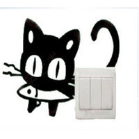 米兰创意墙贴◆小馋猫 开关贴◆卡通风格 家居装饰DIY墙贴纸 特价