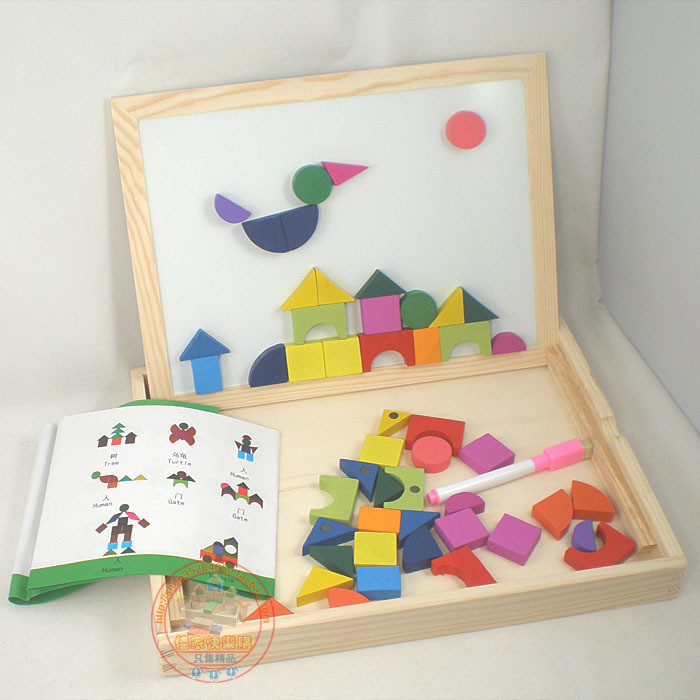 三皇冠 木制玩具 益智磁性拼图画板积木 超级性价比 配画笔 0.7
