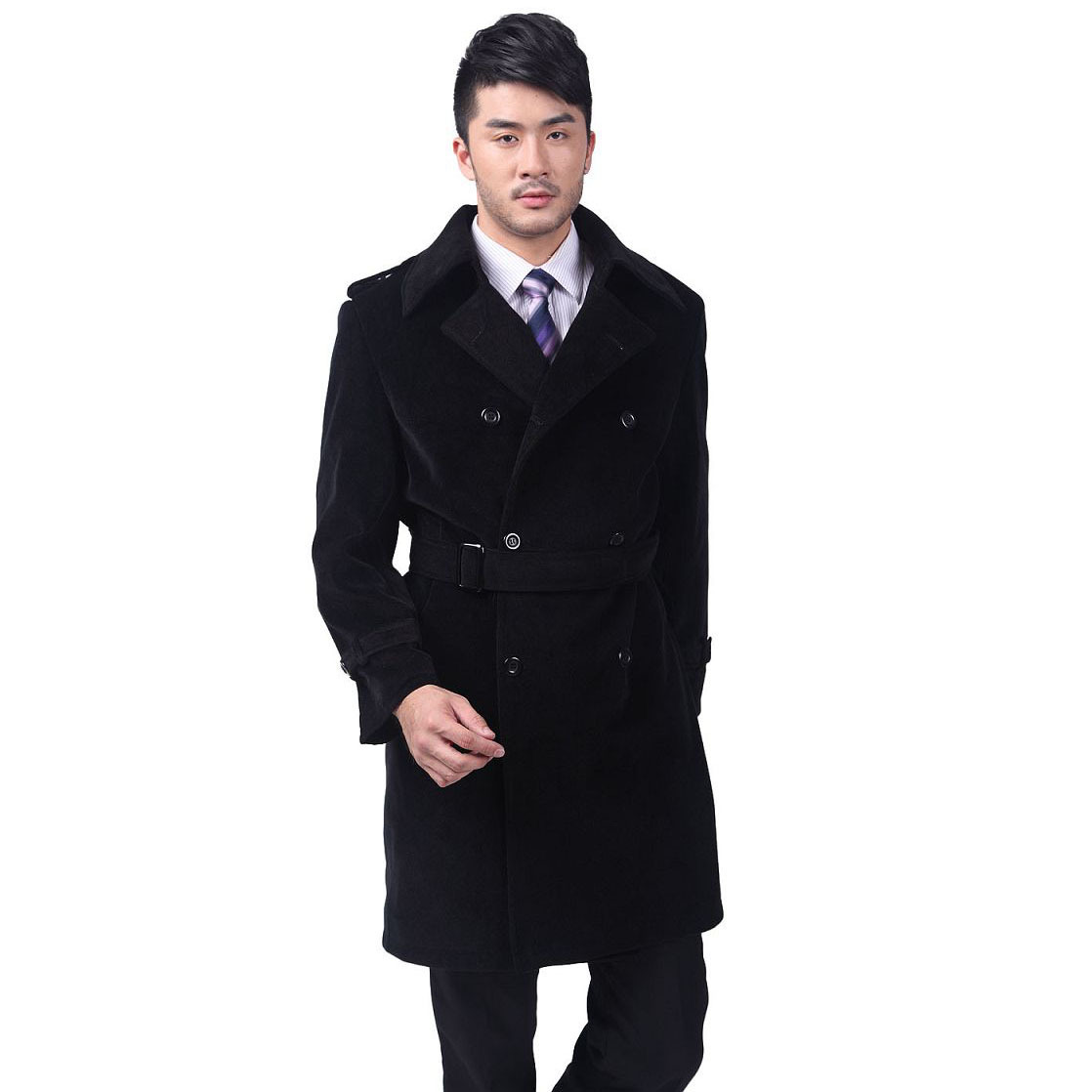 2011新冬装 阿玛尼商务休闲 双排扣腰带长款羊绒男士风衣大衣