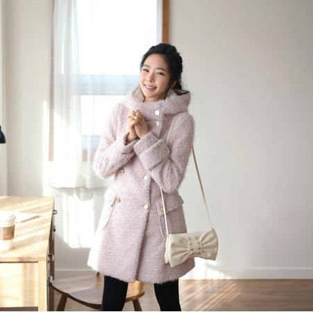 2011新款韩版 双排扣风衣女装秋冬款时尚大衣连帽风衣修身外套