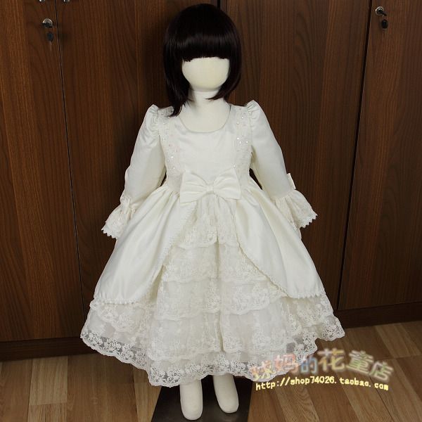 90-150 米白色长袖礼服 冬款裙子 女童长袖演出服 编号：女裙23