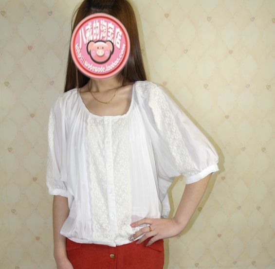2011春女装新款EDC好品质蕾丝补花蝙蝠袖雪纺衫