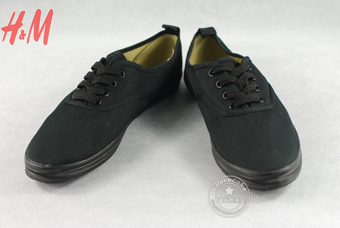 外贸新款 HM 专柜正品  系带  hm 平底 黑色 男鞋 女鞋  帆布鞋