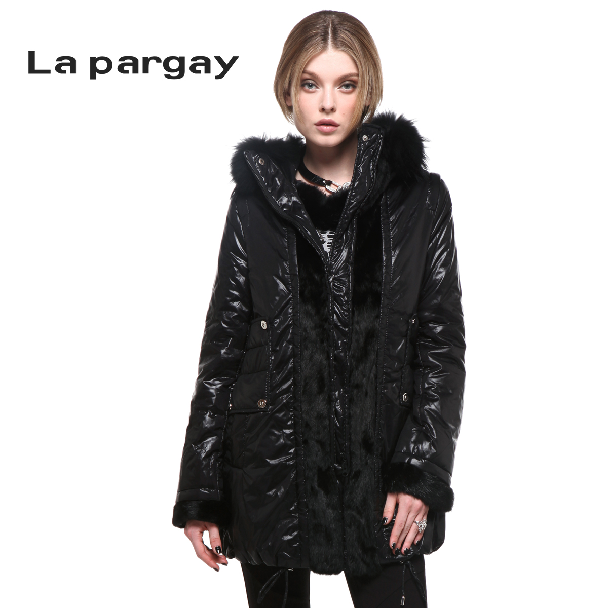 La pargay冬季中长款款连帽上衣直筒夹棉街头外套长袖拉链女棉衣