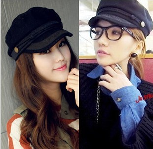 帽子 女 韩版海军风蕾丝韩版时尚帽秋冬女通用贝雷帽子英伦帽