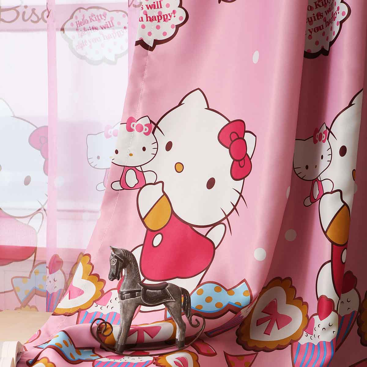 儿童房窗帘卡通环保遮阳女孩卧室保暖全遮光少女kt猫粉色窗帘布