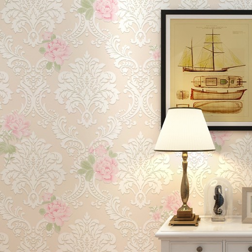 田园欧式花卧室壁纸 客厅大马士革图案背景墙纸温馨粉色浪漫书房