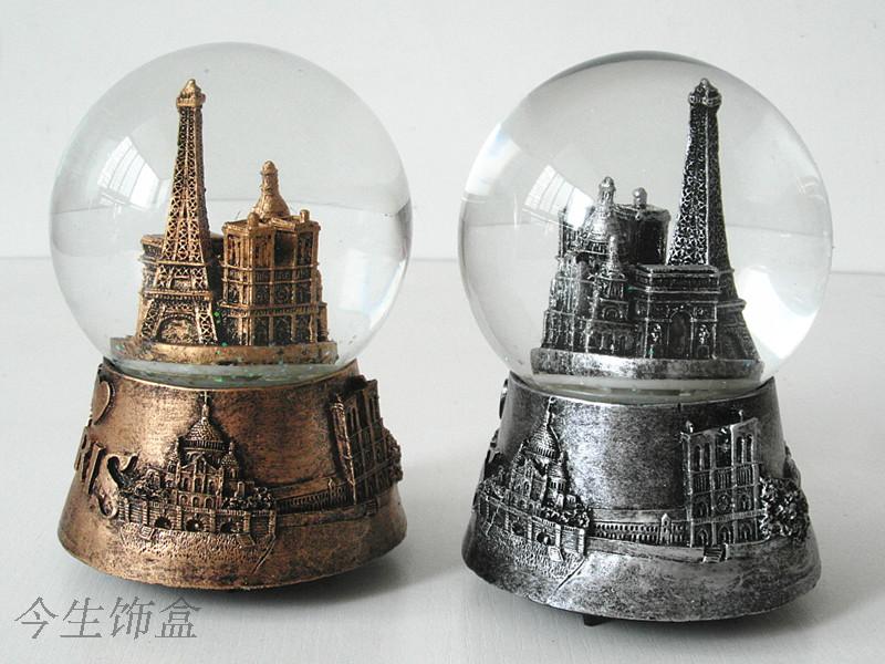 巴黎埃菲尔铁塔水晶球音乐盒八音盒复古欧式家居饰品摆件生日礼物