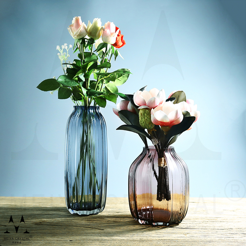 欧式简约琉璃彩色客厅玻璃花瓶装饰摆件仿真花器餐桌摆件插花瓶