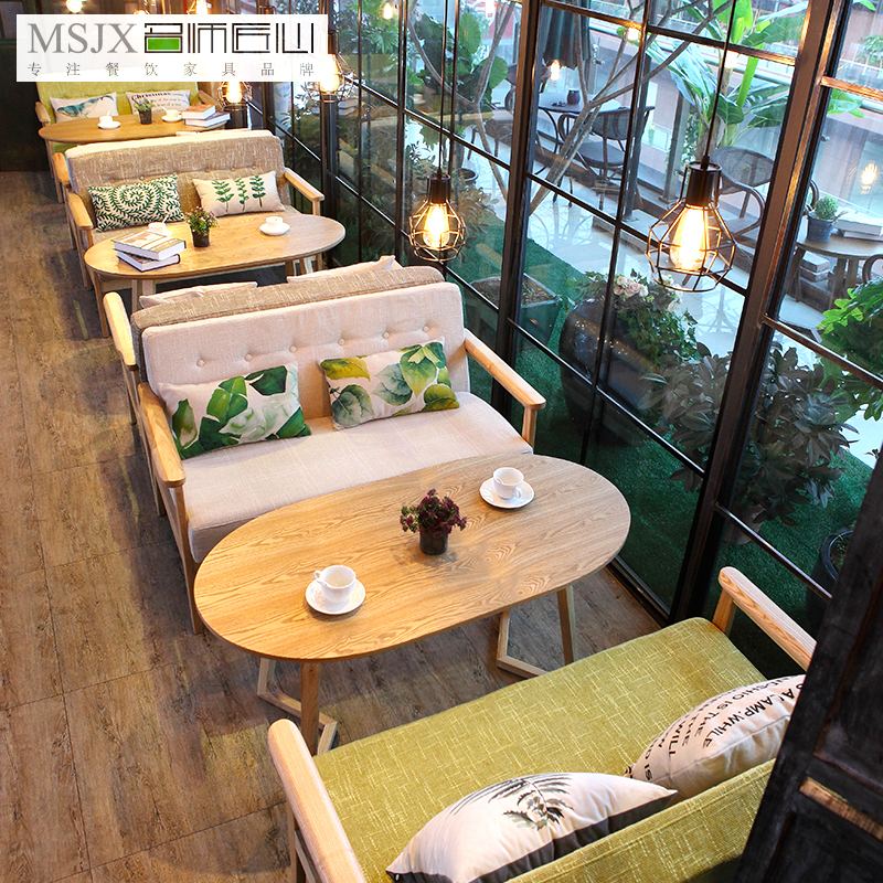 西餐厅桌椅组合双人沙发家用咖啡厅主题餐厅实木茶几漫咖啡定做