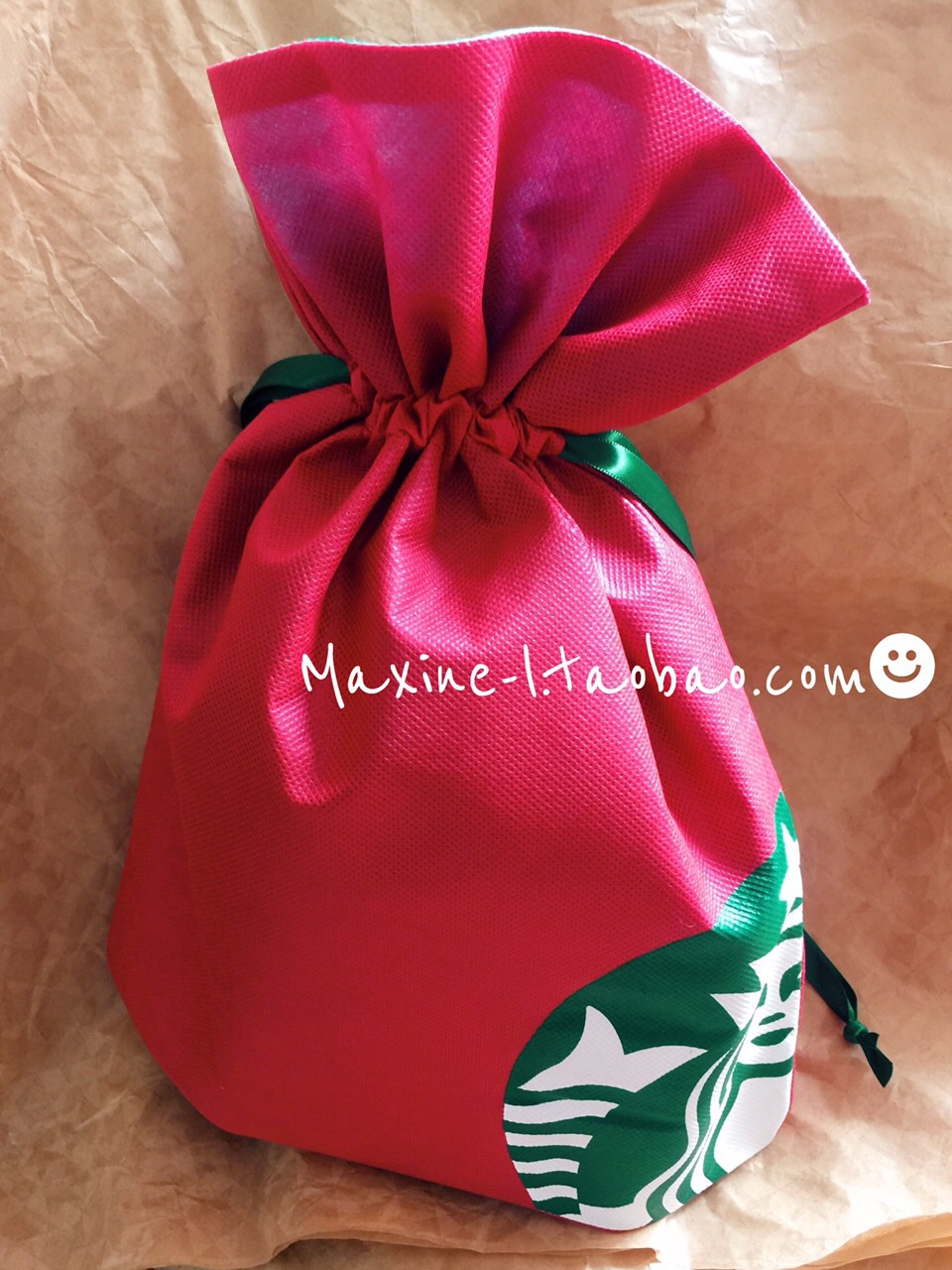 Starbucks星巴克圣诞新年抽绳福袋红色礼品袋收纳袋环保袋