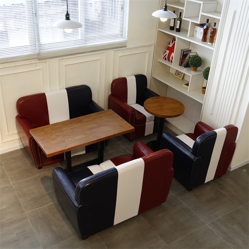 西餐 咖啡厅沙发 桌椅组合 甜品奶茶店茶餐厅双人拼色网咖沙发