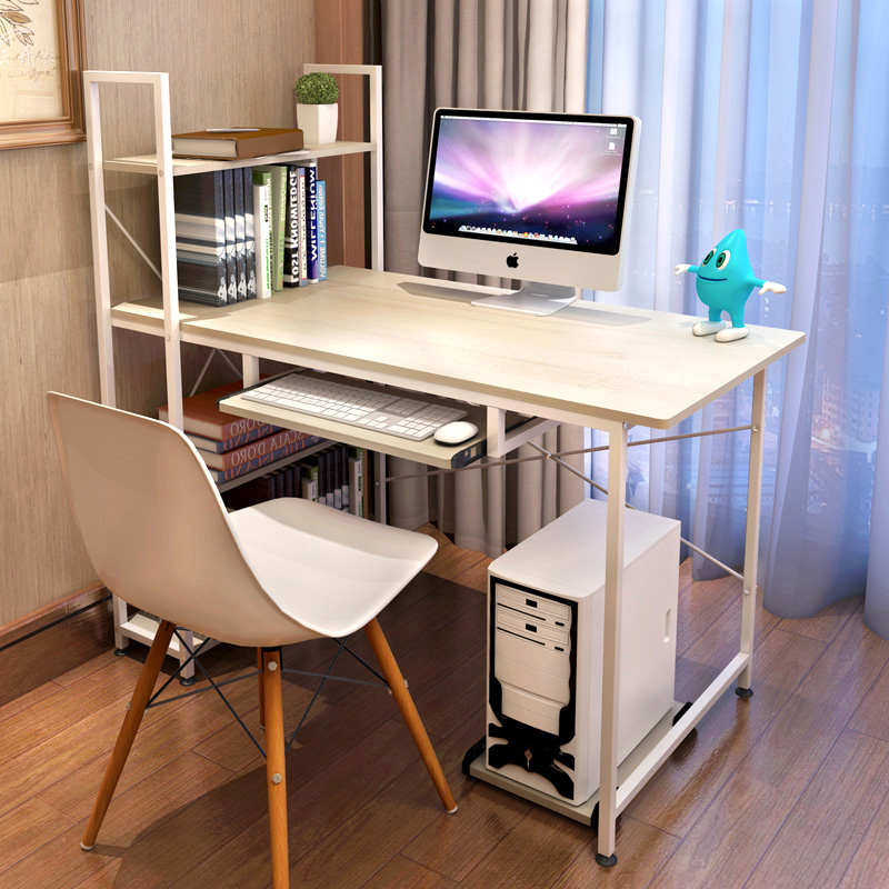 办公电脑桌单人台式桌简约现代钢木桌创意组合带书架写字台书桌子
