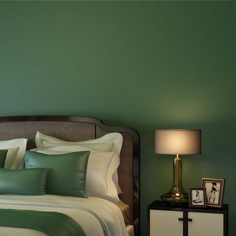 北欧风纯色素色简约墨绿果绿色无纺布墙纸深色客厅净版个性壁纸