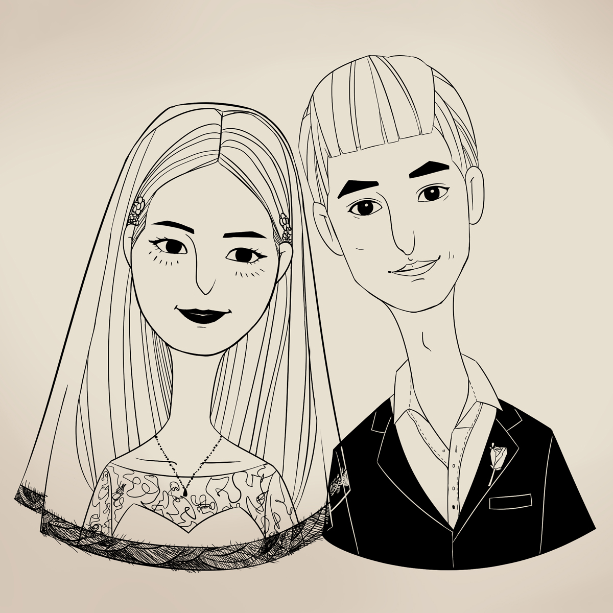 手绘素描画像 真人照片转手绘 婚礼画像设计定制 个性Q版漫画设计