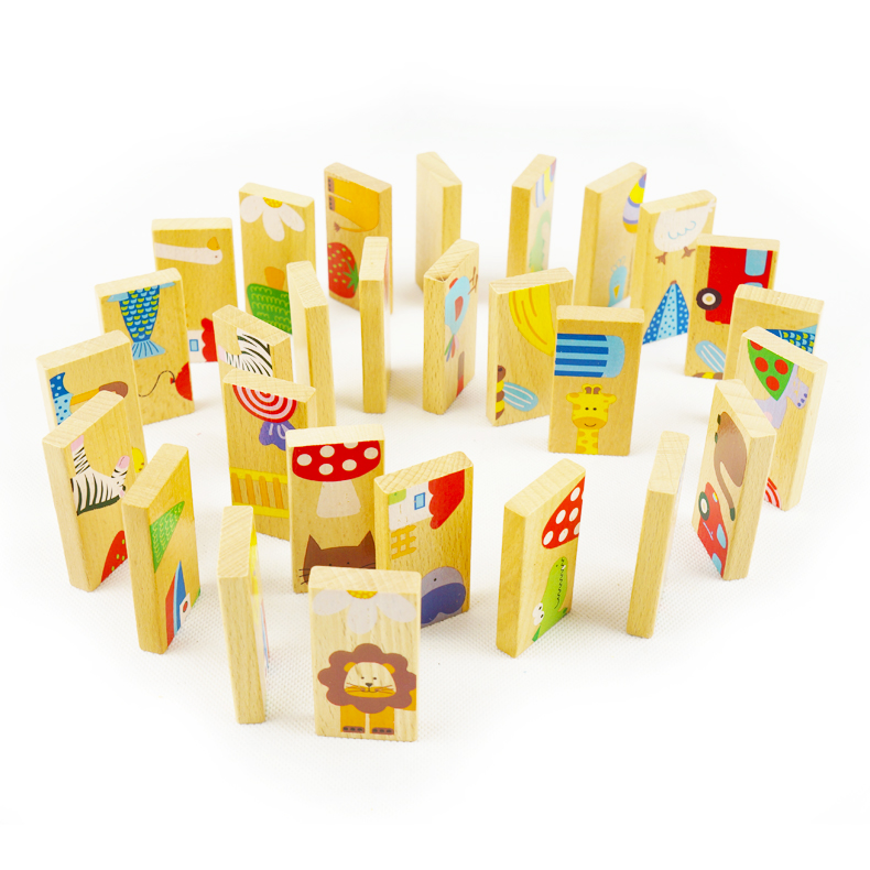 大美天承 动物接龙拼图多米诺28片装 儿童标准骨牌 榉木木制玩具