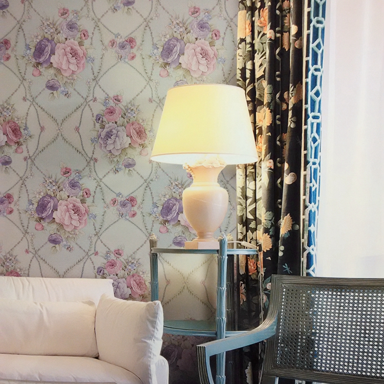 高档壁纸品牌3D立体深压纹大花雕刻珠光田园卧室客厅背景墙壁纸