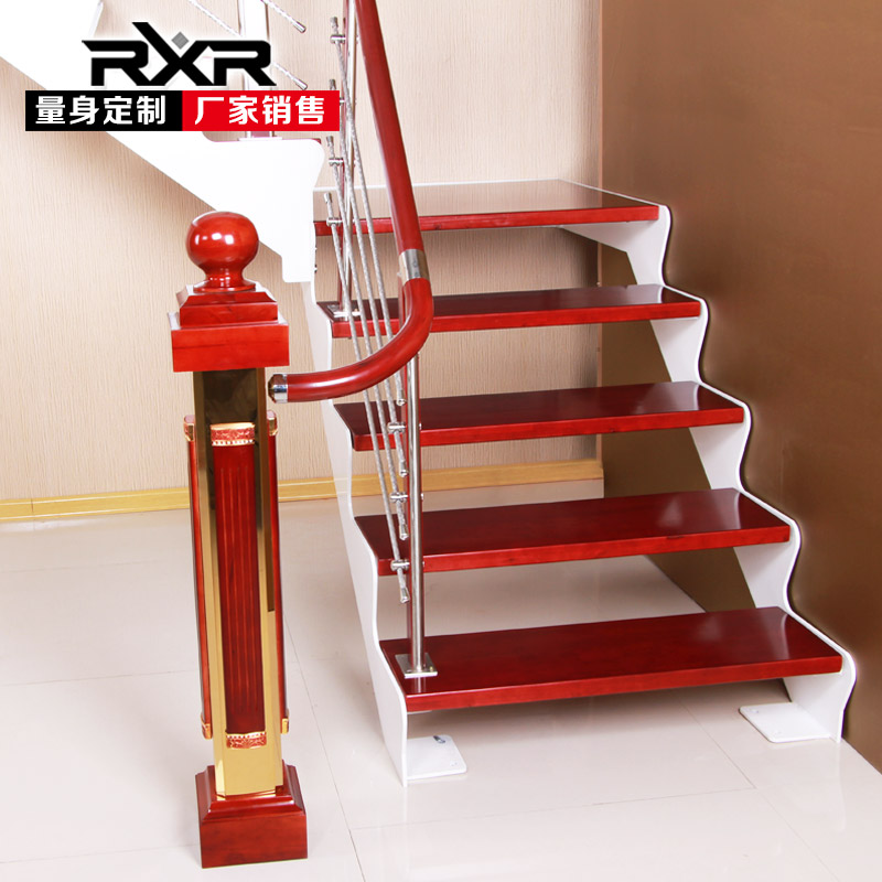 rxr室内整体别墅阁楼楼梯钢木复式楼梯跃层双梁梁旋转楼梯厂家