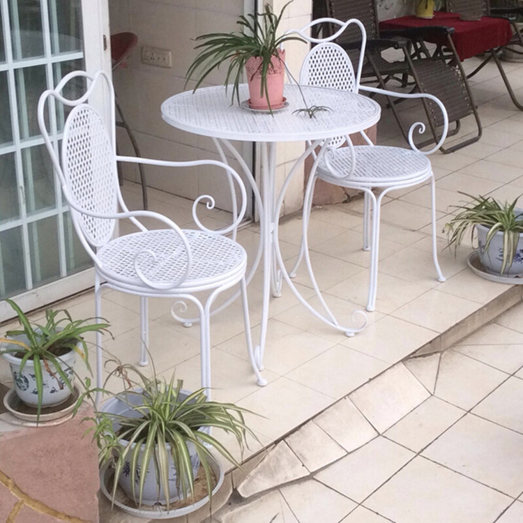 欧式铁艺桌椅三件套户外阳台休闲茶几餐饮咖啡甜品店桌椅组合