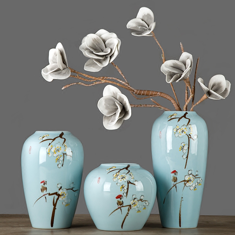 现代新中式三件套摆件景德镇陶瓷器花瓶插花器禅意客厅家居装饰品