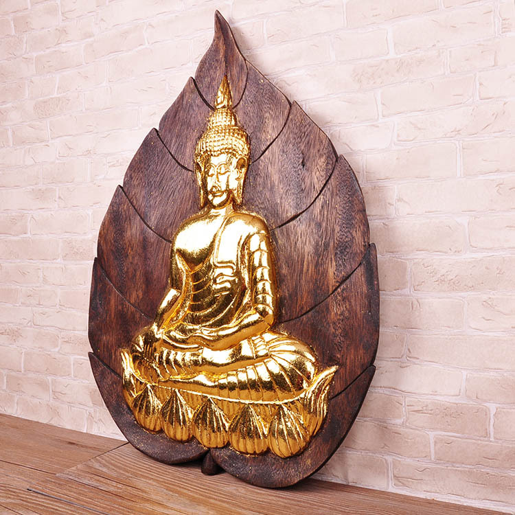 泰国木雕 柚木金箔佛像挂件 壁饰壁挂 酒店墙面装饰品