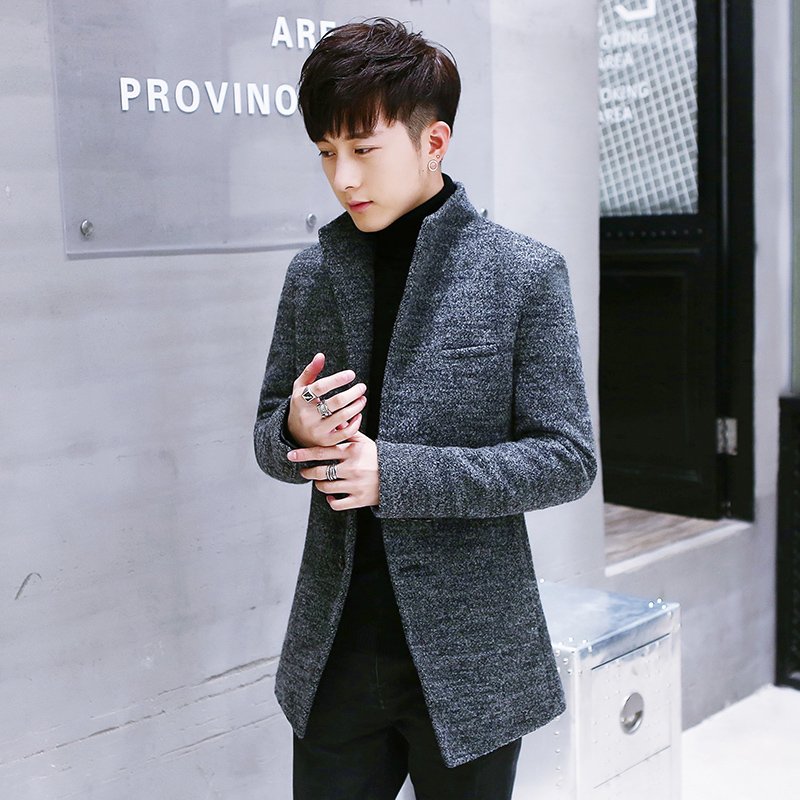 冬季男士羊毛呢大衣短款韩版修身立领加厚青年风衣时尚大衣外套潮