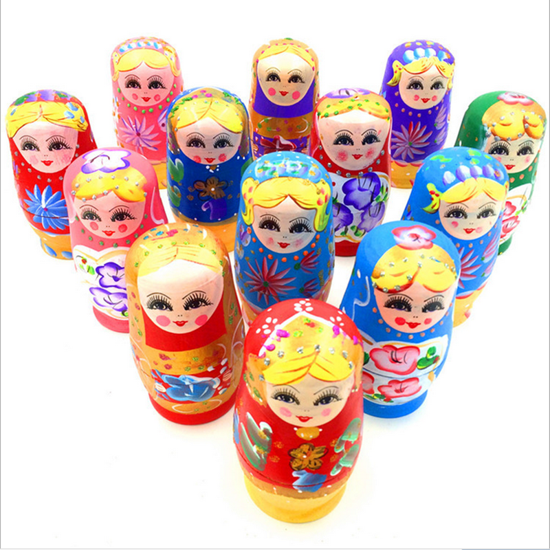 木质俄罗斯娃娃5层手工油彩娃娃旅游记恋品可爱彩色套娃 家居派件