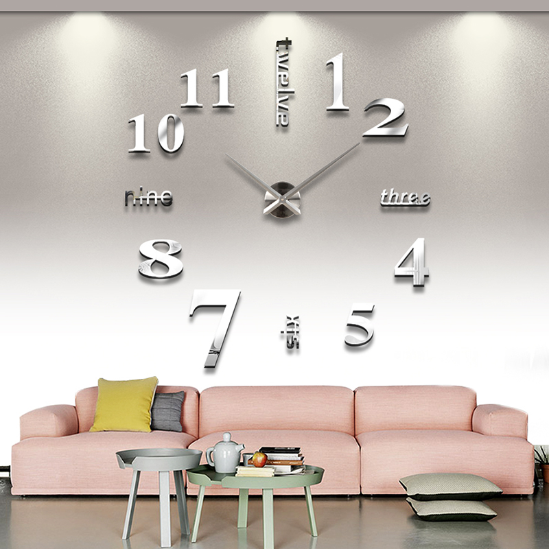 3D立体挂钟现代简约创意挂钟大尺寸墙贴钟表 DIY数字客厅创意挂表