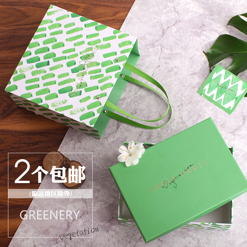 新品绿色清新简约几何礼袋手提袋包装袋礼物袋礼品袋子纸袋包邮