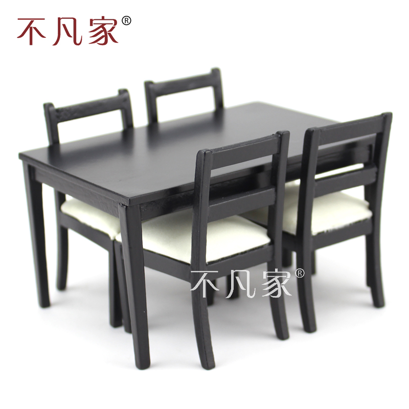 【不凡家】娃娃屋dollhouse 1:12微型家具餐桌和椅子 黑白色