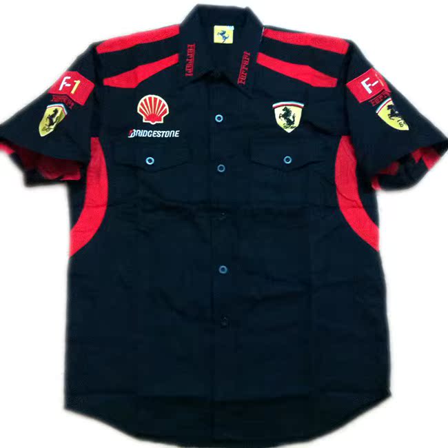 F1赛车服车迷服 法拉利 短袖衬衫衬衣 刺绣
