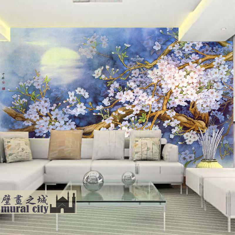 日本樱花雨墙纸日式樱花树壁纸梦幻简约花开定做壁画浮世绘壁纸