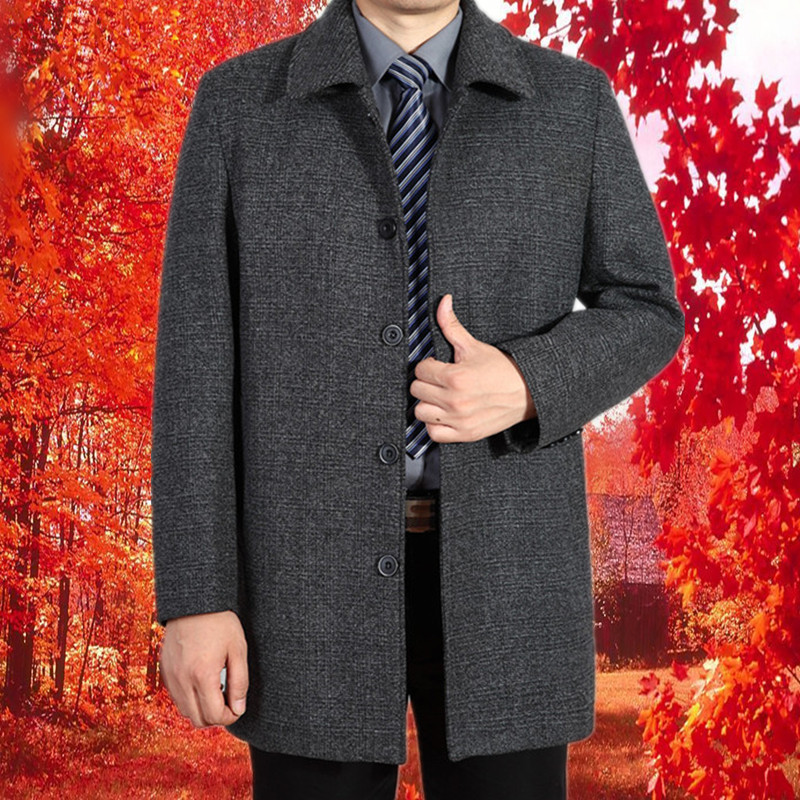 秋冬季中老年男士翻领夹克爸爸中年男装加厚羊毛呢外套加肥加大码