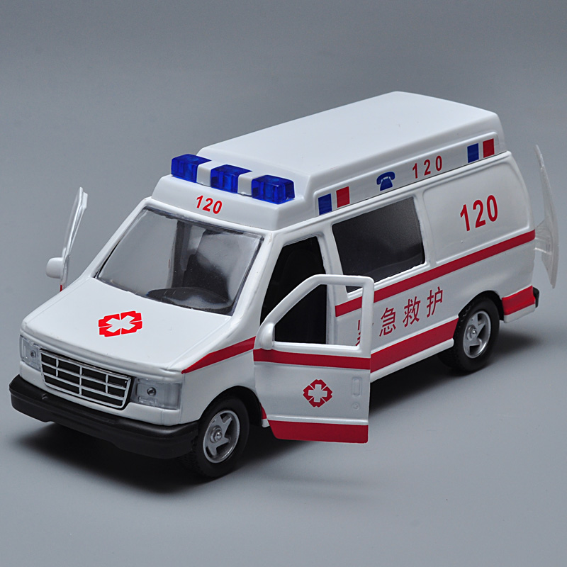 卡威120紧急救护车模型 合金特警车儿童玩具汽车男孩回力仿真声光