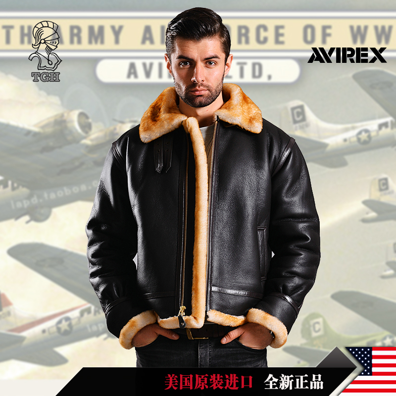 AVIREX B3 美国进口B-3 皮毛一体飞行皮衣特别版男士真皮真毛皮衣