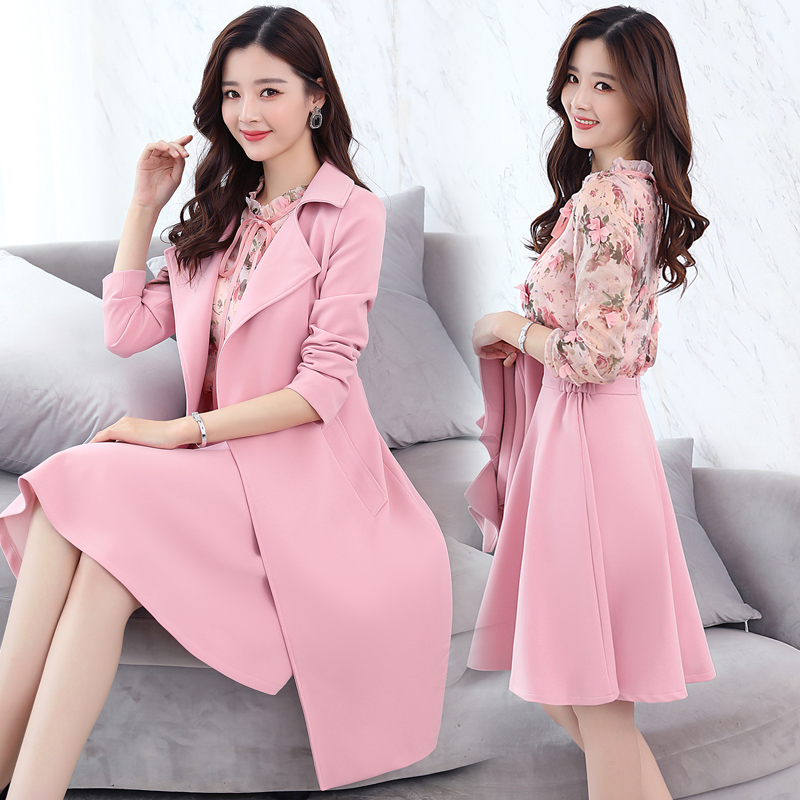 2017春秋装新款女装韩版气质时尚套装长袖连衣裙时髦套装裙三件套