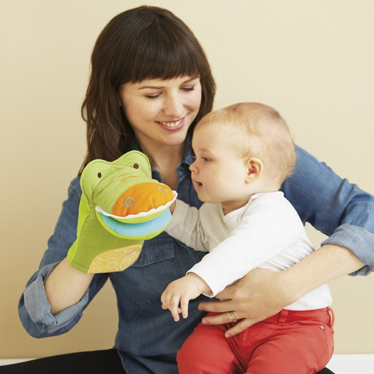 0-3岁宝宝动物安全镜手偶 手套玩偶 嘴巴能动 婴儿玩具