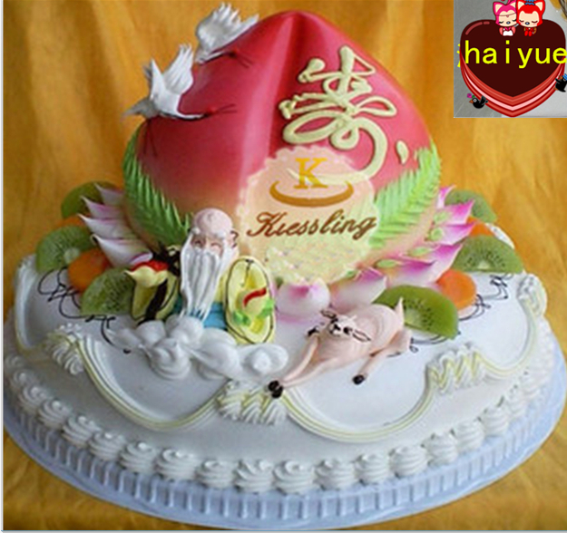 苏州艺术创意寿桃蛋糕 双层生日老人蛋糕 60大祝寿同城订做相城区