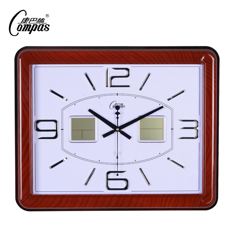 康巴丝欧式钟表 挂钟 客厅创意时钟现代长方形万年日历静音电波钟