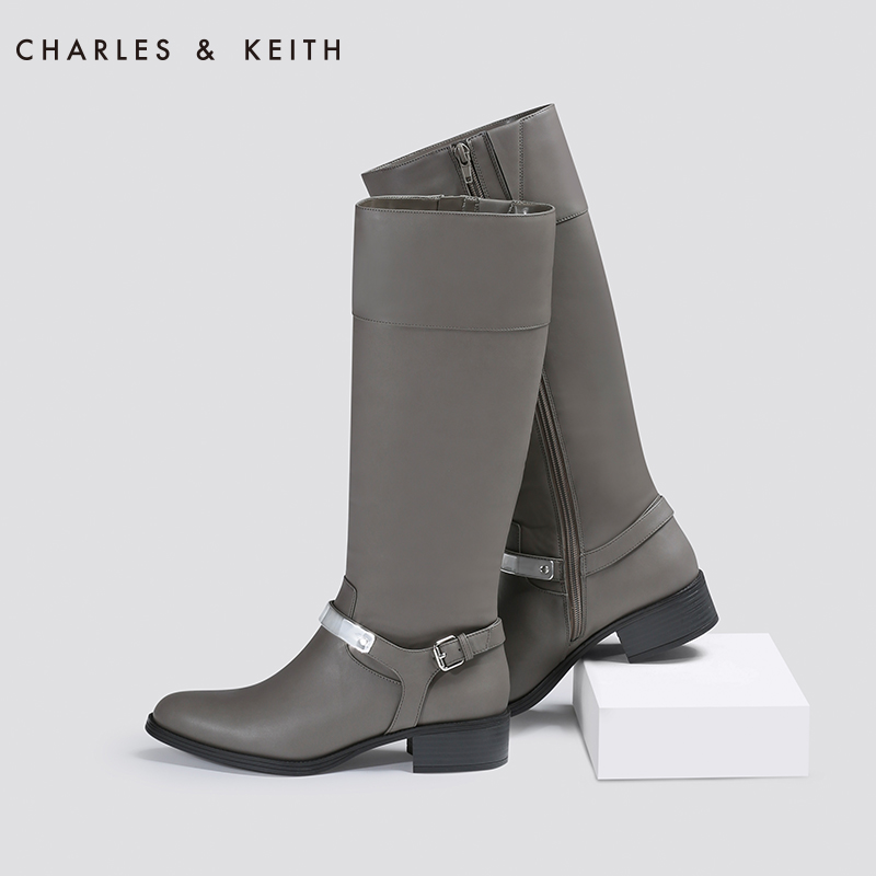 CHARLES&KEITH[3折]女靴 CK1-90300275 金属贴片马蹄跟高筒靴