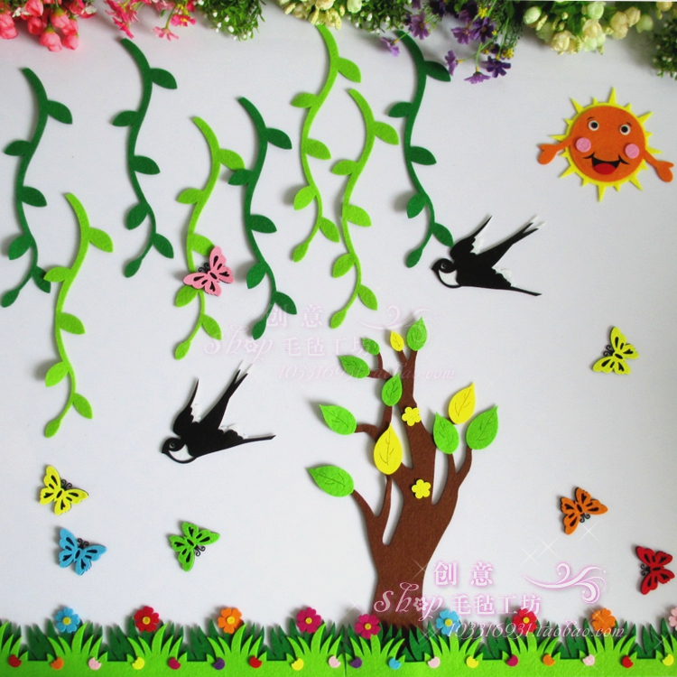幼儿园装饰布置 教室幼儿园墙贴画 装饰画 草蝴蝶  柳条燕子套装