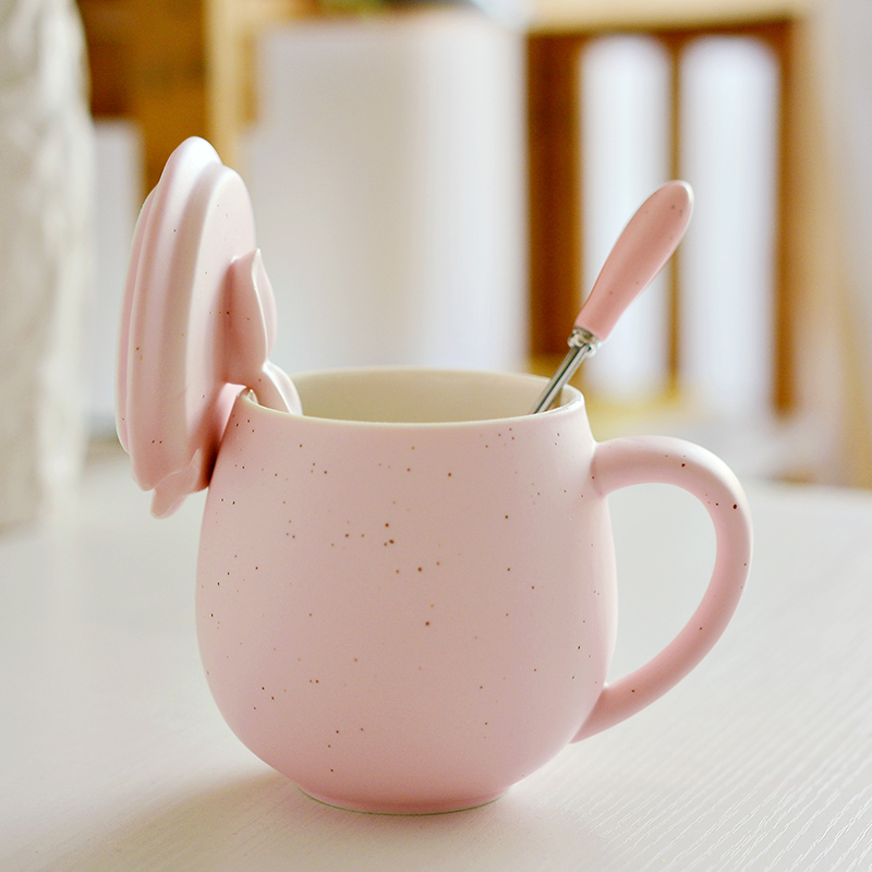 创意陶瓷杯 牛奶杯水杯咖啡杯 情侣杯对杯 马克杯带盖子勺子 定制