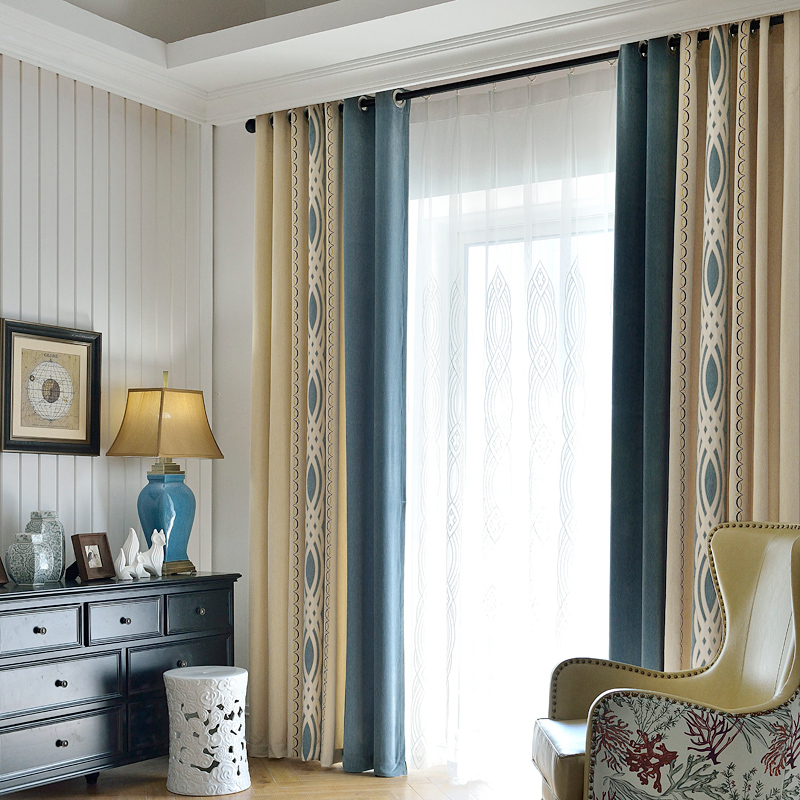 美式提花仿羊绒乡村风格遮光窗帘布料成品定制客厅卧室落地窗ybls