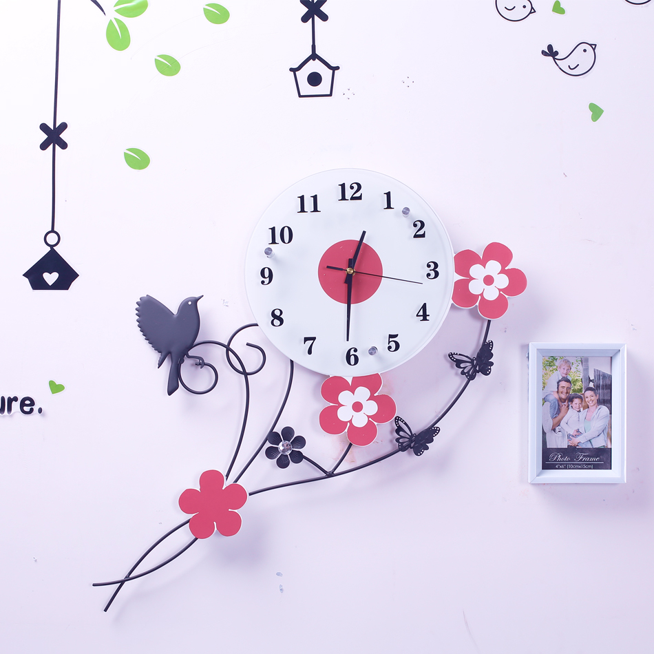 欧式田园钟表时钟挂钟现代客厅创意简约卧室静音个性壁钟花朵挂表