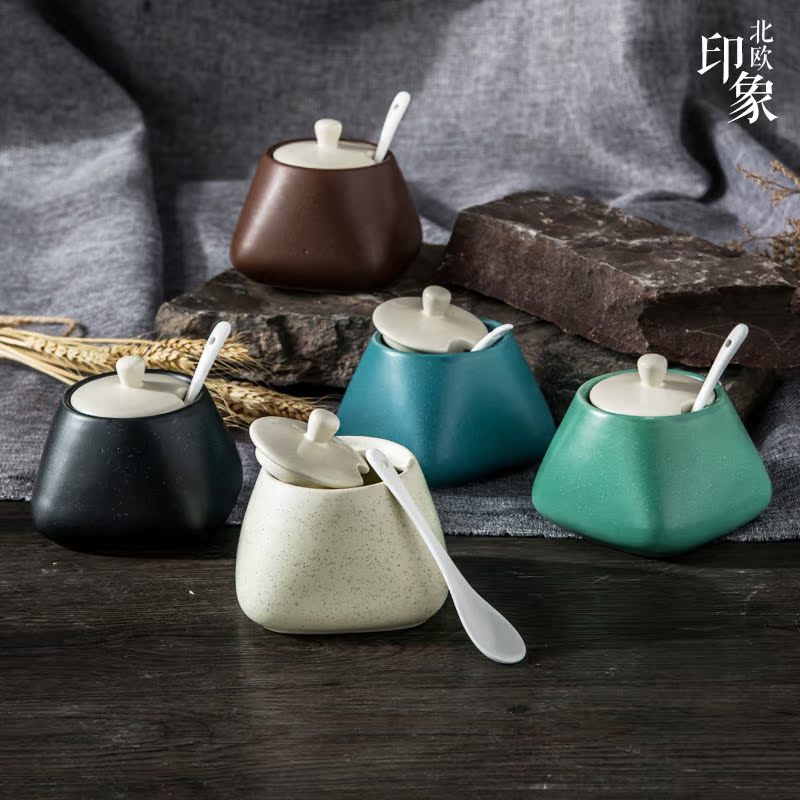 剑林创意日韩式陶瓷器储物瓶罐厨房用品用具调味料油盐瓶带盖糖罐