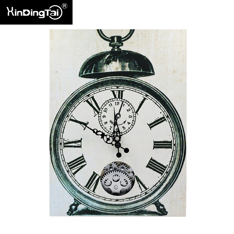 时尚欧式客厅仿古木板齿轮挂钟罗马机械钟表齿轮装饰餐厅复古挂钟