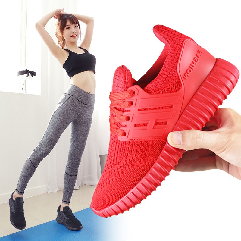 室内健身房女鞋轻便透气软底椰子鞋全黑色红色训练跑步运动健步鞋