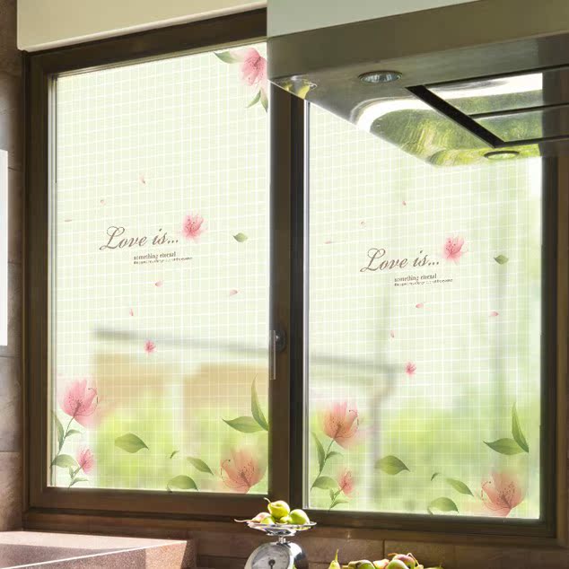 卧室窗户温馨浪漫花卉无背胶静电玻璃贴柜门移门卫生间粗细磨砂膜