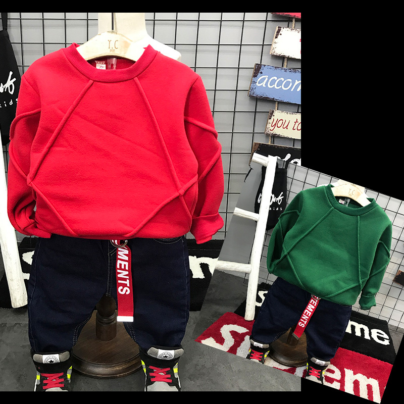 童装冬装2017新款男童加绒卫衣2-3-4-5-6-7-8岁红色绿色小孩衣服