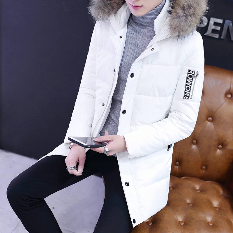 冬季修身款羽绒棉服男中长款青少年韩版学生冬装男士加厚外套潮流